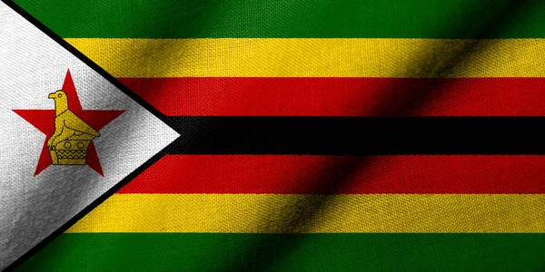 Realistic Flag Zimbabwe Fabric Texture Waving —  Fotos de Stock