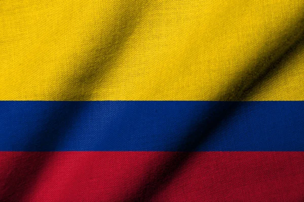Realistic Flag Colombia Fabric Texture Waving Imagens Royalty-Free