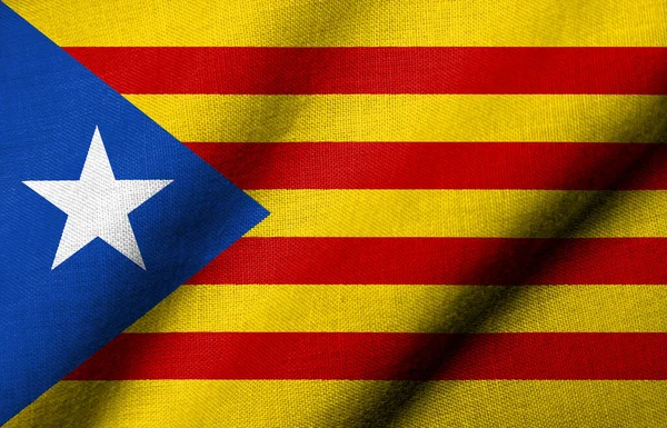 Bandera Realista Cataluña Estelada Blava Con Textura Tejido Ondeando Fotos de stock
