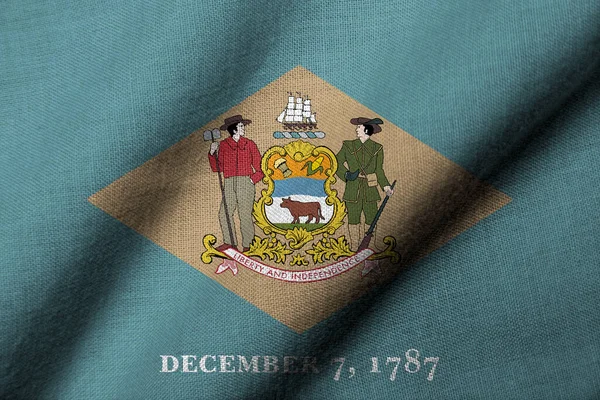Realistische Flagge Von Delaware Mit Wehendem Stoff Stockbild