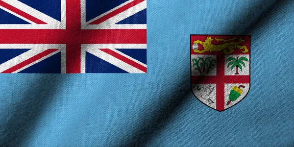 Realistische Flagge Von Fidschi Mit Wehendem Stoff Stockbild