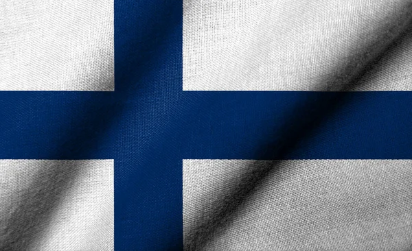 Realistic Flag Finland Fabric Texture Waving Foto Stock Royalty Free