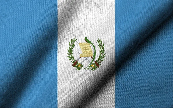 Realistisk Flagga Guatemala Med Texturviftande Tyg Stockbild