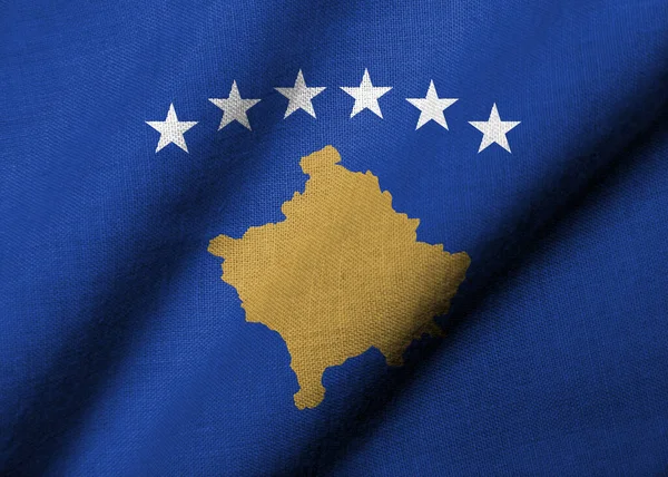 Realistyczna Flaga Kosowa Falującą Strukturą Tkanin Obrazy Stockowe bez tantiem