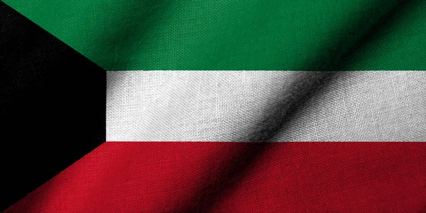 Realistic Flag Kuwait Fabric Texture Waving Stock Photo