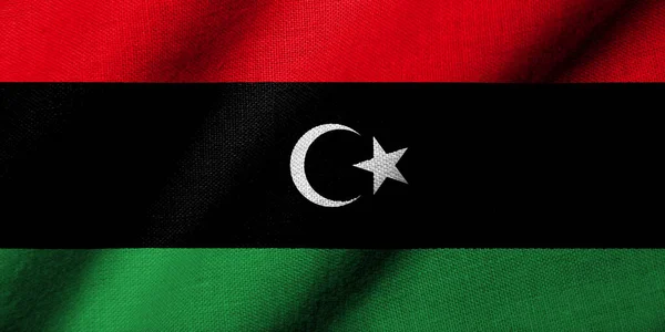 Реалістичний Прапор Лівії Текстурою Тканин Розмахуючи Стокове Зображення