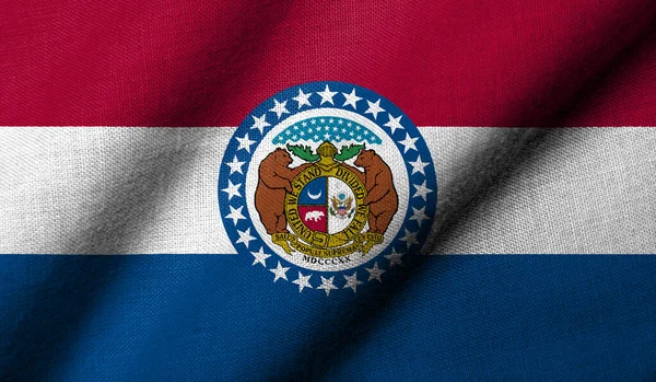 Bandera Realista Missouri Con Textura Tela Ondeando Imágenes de stock libres de derechos
