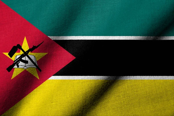 Реалістичний Прапор Мозамбіку Текстурою Тканини Розмахуючи Ліцензійні Стокові Фото