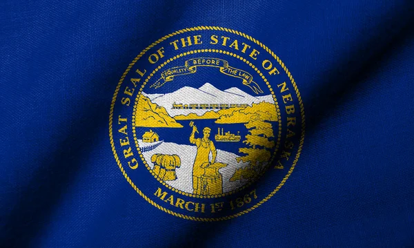 内布拉斯加州具有织物质感的真实感三维旗帜 图库图片