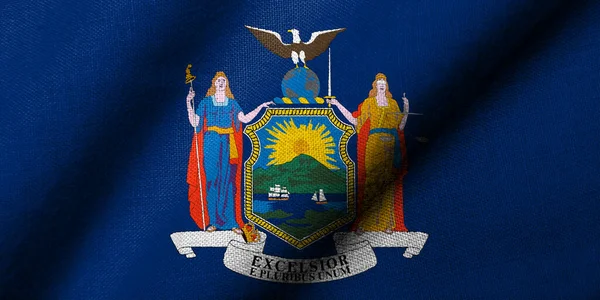 Реалістичний Прапор Нью Йорка Текстурою Тканин Розмахуючи Стокове Фото