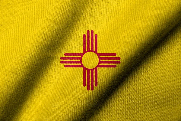Реалістичний Прапор Нью Мексико Текстурою Тканини Розмахуючи Стокове Фото
