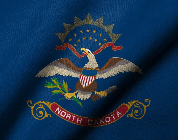 Realistic Flag North Dakota Fabric Texture Waving lizenzfreie Stockfotos