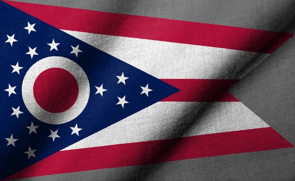 Bandiera Realistica Dell Ohio Con Texture Tessuto Sventolante Immagine Stock