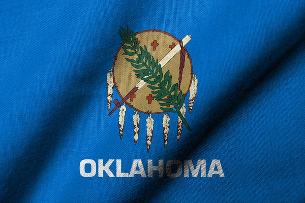 Реалістичний Прапор Оклахоми Текстурою Тканин Розмахуючи Ліцензійні Стокові Фото