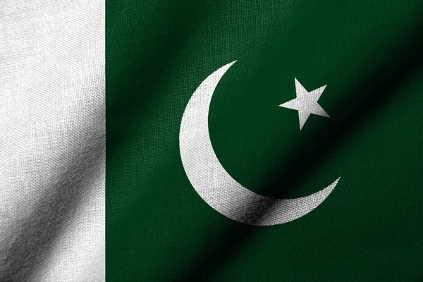 Реалістичний Прапор Пакистану Тканиною Текстури Розмахуючи Стокова Картинка