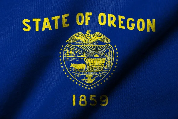 Bandeira Realista Oregon Com Textura Tecido Acenando Fotografia De Stock