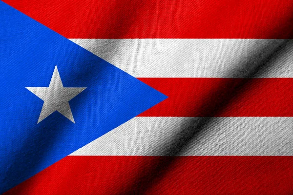 Реалістичний Прапор Пуерто Рико Тканиною Текстури Розмахуючи Стокове Зображення