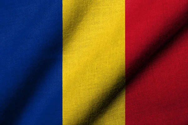 Реалістичний Прапор Румунії Тканиною Текстури Розмахуючи Стокове Зображення