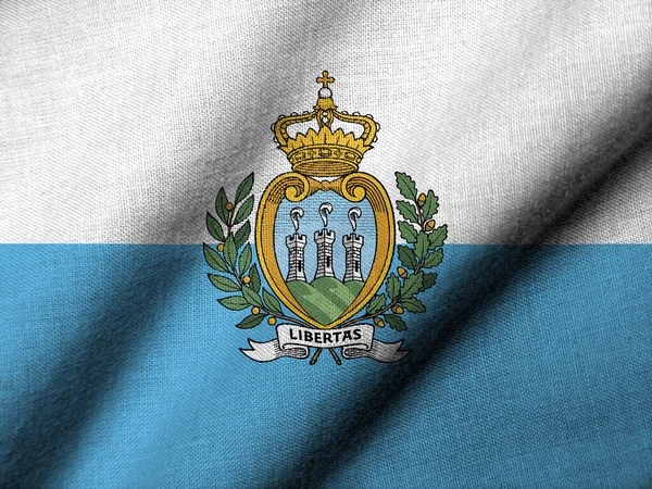 Realistische Flagge Von San Marino Mit Wehendem Stoff lizenzfreie Stockbilder