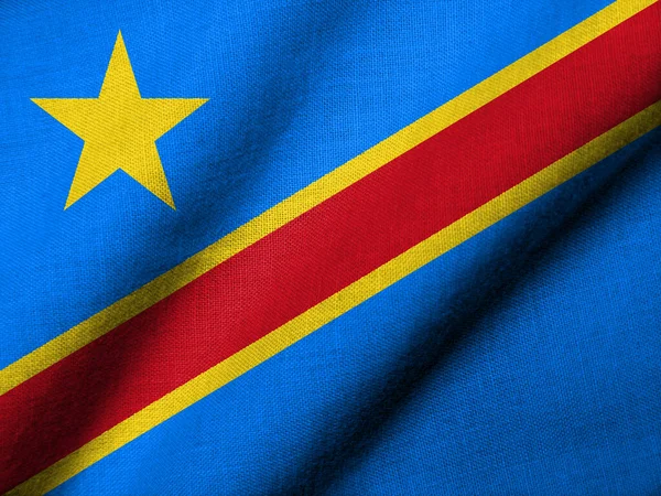 Realistische Flagge Der Demokratischen Republik Kongo Mit Wehendem Stoff lizenzfreie Stockfotos