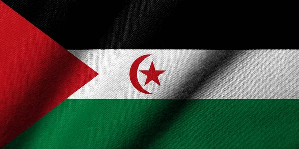 Realistic Flag Sahrawi Arab Democratic Republic Fabric Texture Waving Foto Stock