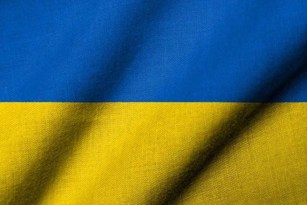 Реалистичный Трехмерный Флаг Украины Размахиванием Текстурой Ткани Стоковое Фото