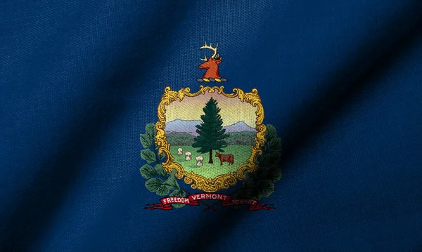 Реалістичний Прапор Вермонту Текстурою Тканини Розмахуючи Стокове Зображення