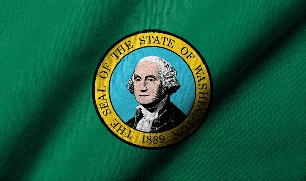 Bandera Realista Washington Con Textura Tela Ondeando Fotos de stock