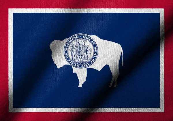 Bandiera Realistica Del Wyoming Con Texture Tessuto Sventolante Foto Stock