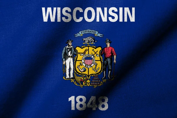 Realistic Flag Wisconsin Fabric Texture Waving Imagem De Stock