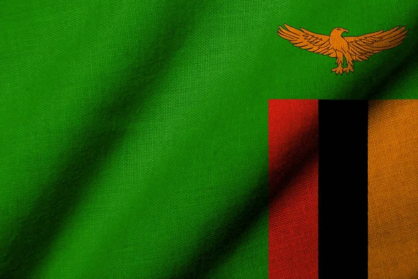 Realistic Flag Zambia Fabric Texture Waving Immagine Stock