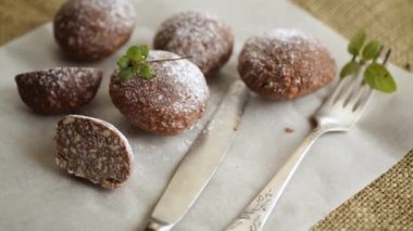 chocolate sweet cakes made from pureed cookies with additives, on baking paper.