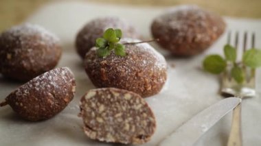 chocolate sweet cakes made from pureed cookies with additives, on baking paper.