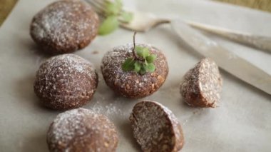 chocolate sweet cakes made from pureed cookies with additives, on baking paper.