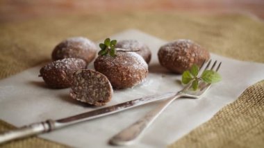 chocolate sweet cakes made from pureed cookies with additives, on baking paper.