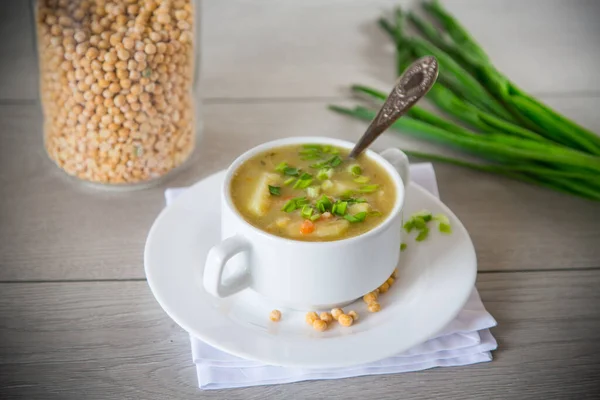Dried Pea Soup Plate Herbs Wooden Table — Stock Photo, Image