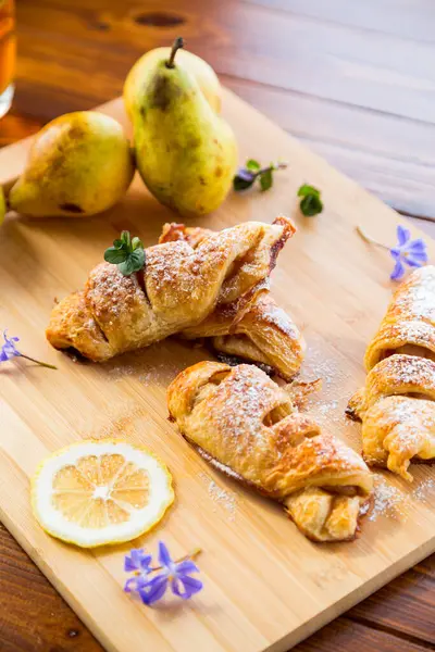Sweet Pastries Puff Pastries Pears Wooden Table Royalty Free Stock Photos