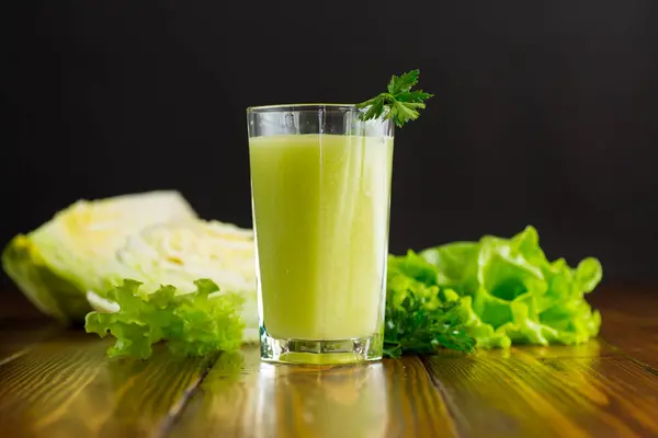 Vegetariánský Koktejl Zelené Zeleniny Zelí Salátu Zeleně Stock Obrázky