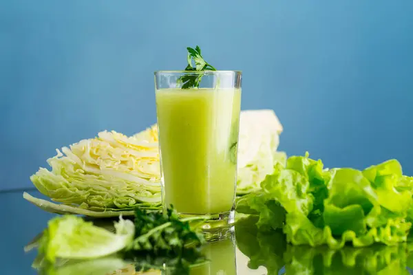 Vegetarian Smoothie Made Green Vegetables Cabbage Lettuce Greens Stock Picture