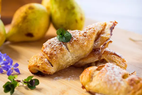 Sweet Pastries Puff Pastries Pears Wooden Table Royalty Free Stock Images