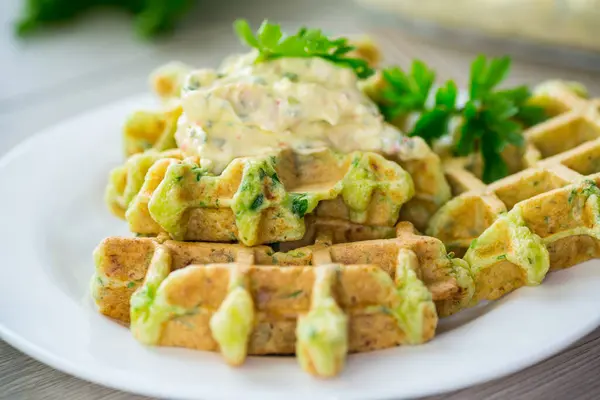 Vegetable Cabbage Waffles Fried Herbs Stock Photo
