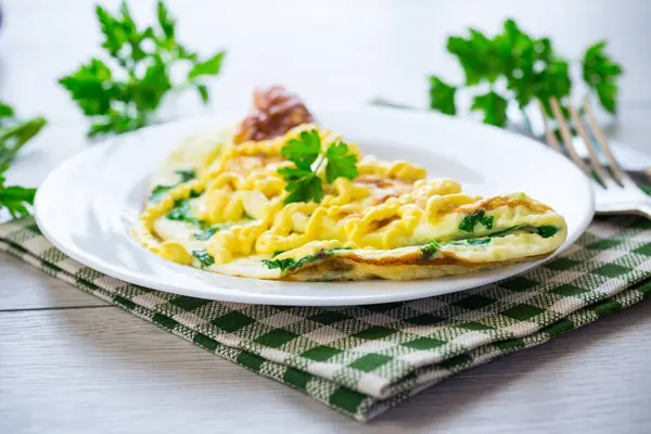 Fried Omelette Stuffed Herbs Parsley Dill Stock Picture