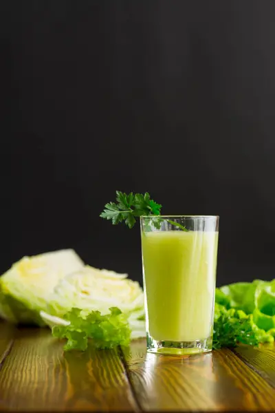 Vegetarian Smoothie Made Green Vegetables Cabbage Lettuce Greens Stock Photo