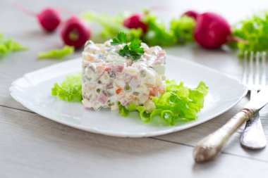 Haşlanmış sebzeli sebze salatası ve mayonezli. .