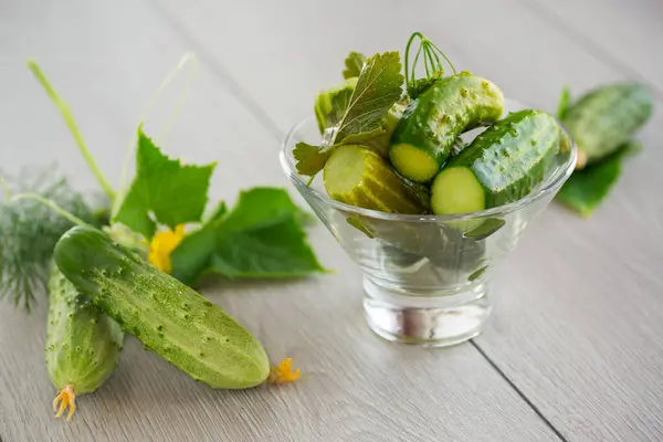 stock image homemade food, lightly salted cucumbers with spices .