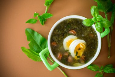 Kahverengi zeminli geleneksel Ukrayna doru borş çorbası..
