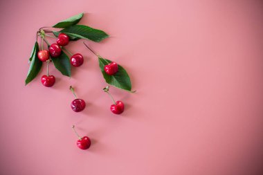 Pembe arkaplanda kirazlar ve yan tarafında boşluk.