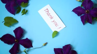 mavi arkaplanda mor klematis dalı