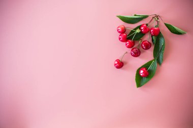 Sulu olgun kirazlar Yukarıdan yakından görünüyor.