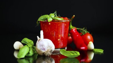 Sarımsaklı biberli ve domatesli lezzetli ev yapımı sos..